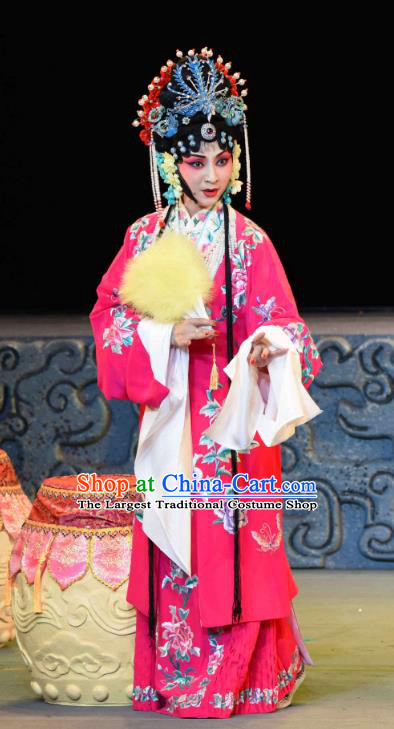 Chinese Sichuan Opera Diva Xi Hui Garment Costumes and Hair Accessories Qing Yun Palace Traditional Peking Opera Princess Consort Rosy Dress Apparels