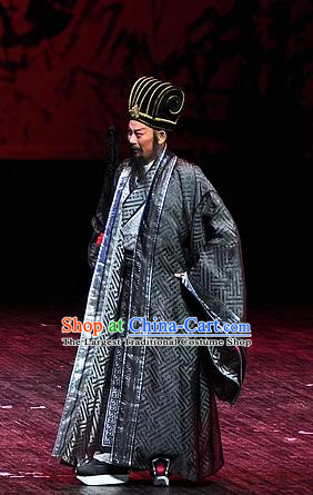 Xi Zhao Qi Shan Chinese Sichuan Opera Military Counsellor Zhuge Liang Apparels Costumes and Headpieces Peking Opera Strategist Garment Laosheng Clothing