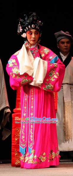 Chinese Sichuan Opera Young Female Ke Baozhu Garment Costumes and Hair Accessories Yu He Qiao Traditional Peking Opera Actress Rosy Dress Hua Tan Apparels