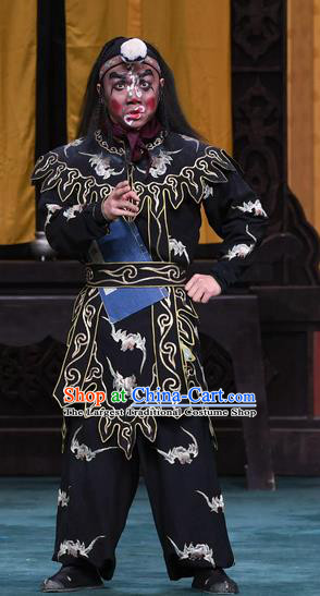 Xiangmei Temple Chinese Peking Opera Martial Male Garment Costumes and Headwear Beijing Opera Wusheng Apparels Takefu Black Clothing