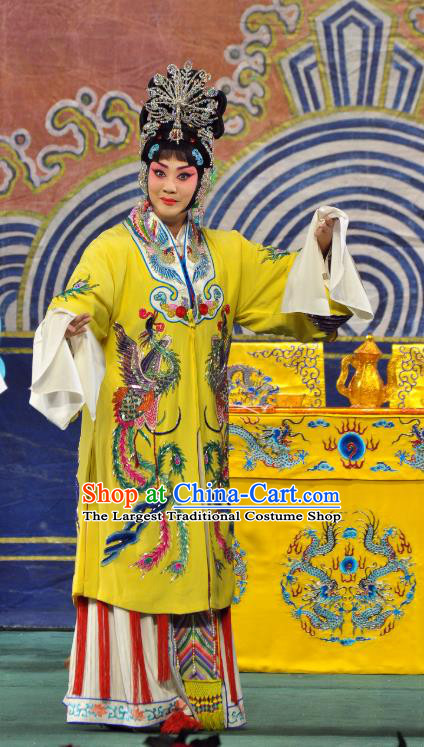 Chinese Beijing Opera Diva Xi Shi Apparels Costumes and Headdress Traditional Peking Opera Actress Yellow Dress Imperial Consort Garment