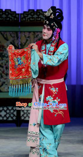 Chinese Beijing Opera Xiaodan Apparels Costumes and Headdress The Unicorn Purse Traditional Peking Opera Maidservant Mei Xiang Dress Garment