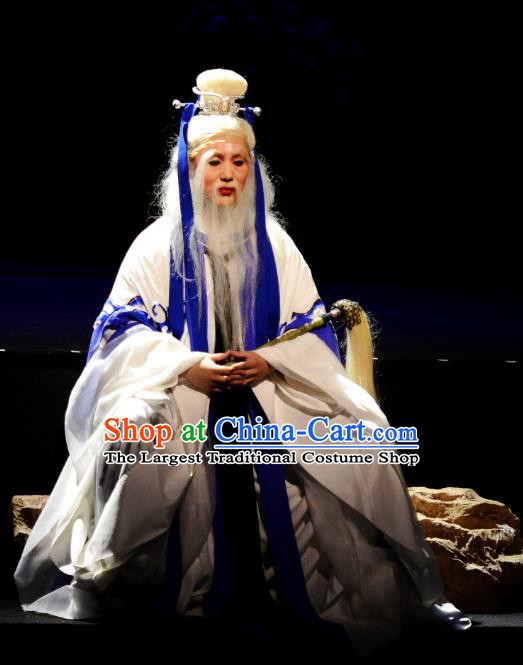 Goddess of the Moon Chinese Peking Opera Elderly Male Garment Costumes and Headwear Beijing Opera Old Immortal Apparels Clothing