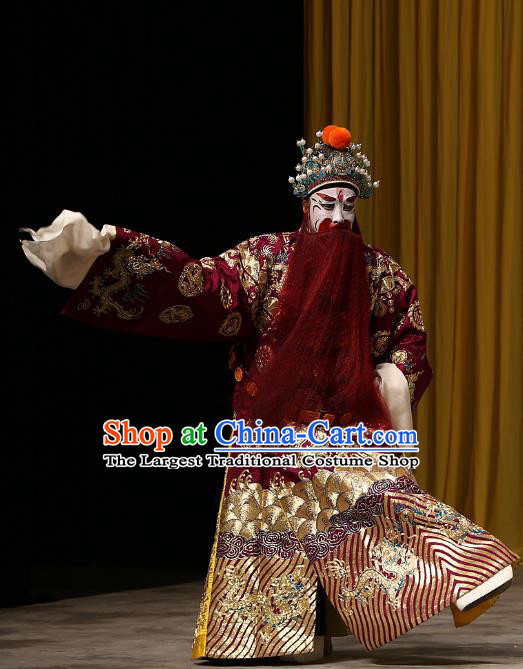 A Honey Trap Chinese Peking Opera Elderly Male Garment Costumes and Headwear Beijing Opera Laosheng Apparels Emperor Sun Quan Clothing