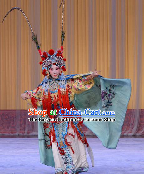 Chinese Beijing Opera Blues Apparels Actress Costumes and Headdress Number One Scholar Matchmaker Traditional Peking Opera Infanta Chai Dress Garment