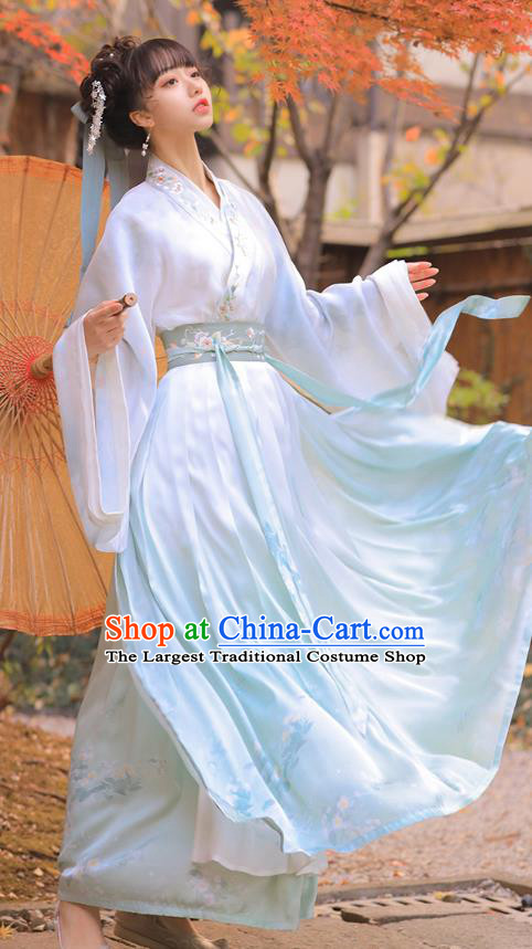 Chinese Traditional Jin Dynasty Royal Princess Historical Costumes Ancient Noble Lady Embroidered Hanfu Dress Apparels Complete Set