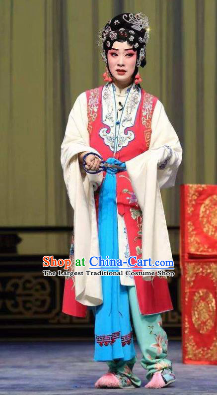 Chinese Beijing Opera Actress Hua Tan Yan Xijiao Apparels Costumes and Headdress Wu Long Yuan Traditional Peking Opera Young Lady Dress Diva Garment