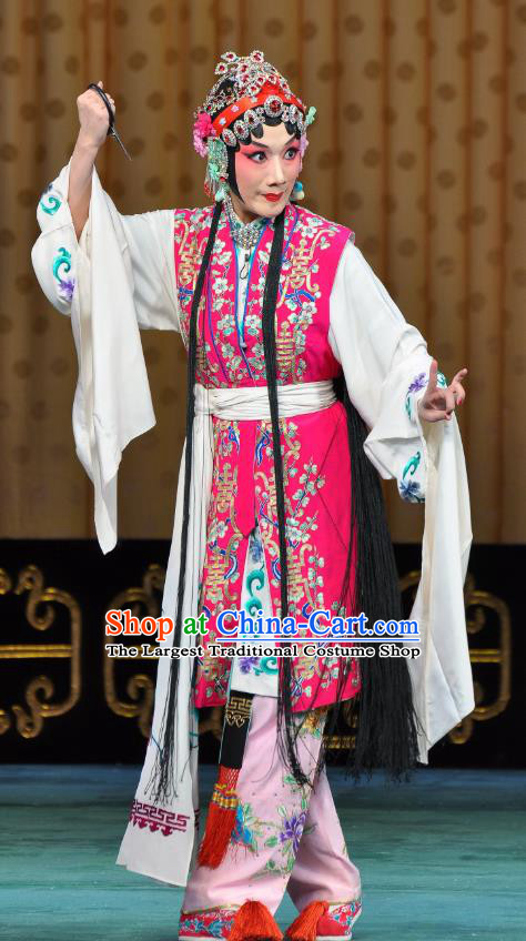 Chinese Beijing Opera Actress Young Lady Apparels Costumes and Headdress Wu Long Yuan Traditional Peking Opera Consort Yan Xijiao Dress Hua Tan Garment