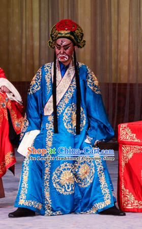 Stealing Silver Pot Chinese Peking Opera Wusheng Garment Costumes and Headwear Beijing Opera Takefu Apparels Martial Male Blue Clothing