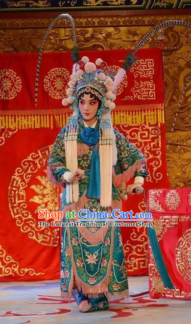 Chinese Beijing Opera Wudan Apparels Costumes and Headdress Bai Hua Zeng Jian Traditional Peking Opera Martial Female Jiang Huayou Dress Armor Garment