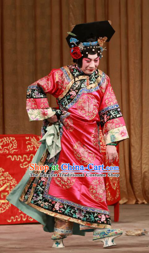 Chinese Beijing Opera Hua Tan Han Cuizhu Apparels Diva Costumes and Headdress Mei Yu Pei Traditional Peking Opera Dress Qing Dynasty Female Garment