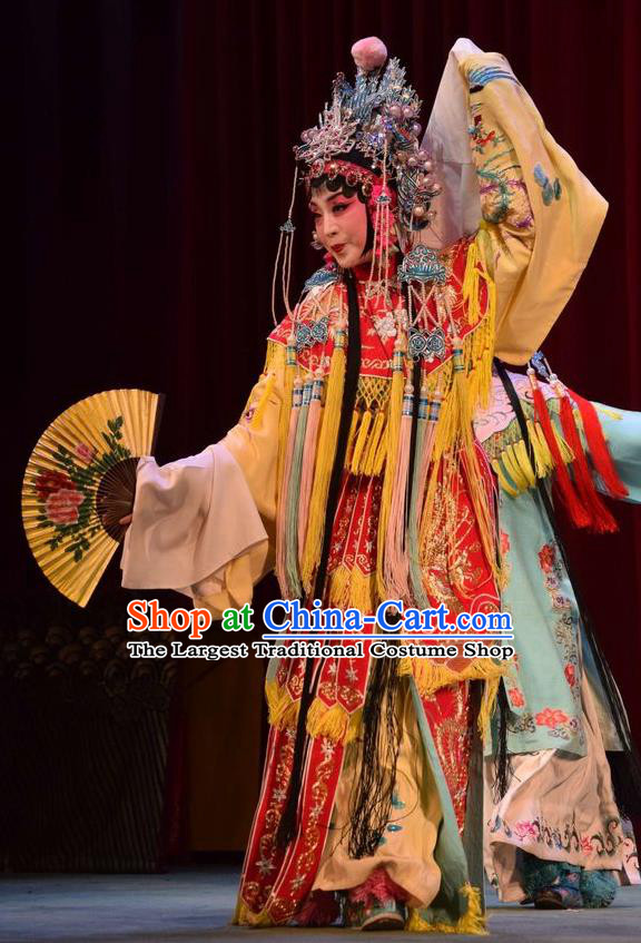 Chinese Jin Opera Court Lady Garment Costumes and Headdress Da Jin Zhi Traditional Shanxi Opera Hua Tan Dress Princess Shengping Apparels