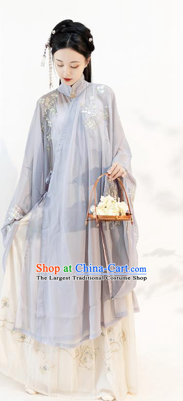 Chinese Ming Dynasty Young Lady Historical Costumes Traditional Apparels Ancient Patrician Woman Embroidered Hanfu Dress