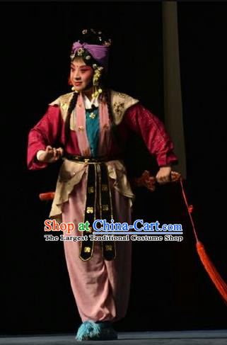 Chinese Jin Opera Female Swordsman Garment Costumes and Headdress Wo Hu Ling Traditional Shanxi Opera Martial Woman Dress Wudan Apparels