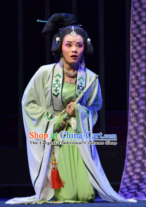 Chinese Jin Opera Noble Consort Xiao Garment Costumes and Headdress Madam Ruyi Traditional Shanxi Opera Court Lady Dress Distress Female Apparels