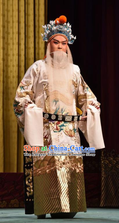 Jin Sha Tan Chinese Shanxi Opera Official Yang Jiye Apparels Costumes and Headpieces Traditional Jin Opera Laosheng Garment Elderly Male Clothing