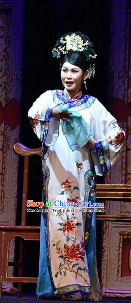 Chinese Jin Opera Qing Dynasty Woman Garment Costumes and Headdress Da Qing Yu Shi Traditional Shanxi Opera Hua Tan Dress Young Mistress Apparels