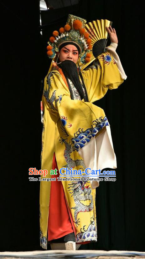 Chinese Shanxi Opera Qi King Apparels Costumes and Headpieces Traditional Jin Opera Elderly Male Garment Monarch Clothing