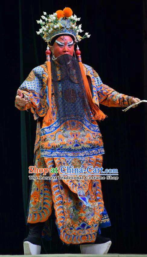 Xia He Dong Chinese Shanxi Opera Pioneer Apparels Costumes and Headpieces Traditional Jin Opera Wusheng Garment General Huyan Shouting Armor Clothing