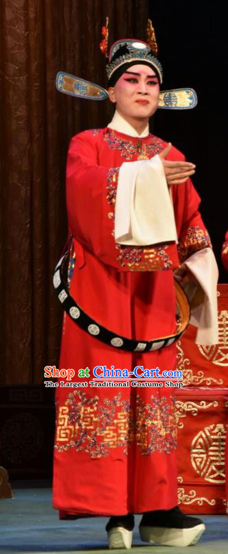 Fu Gui Tu Chinese Shanxi Opera Bridegroom Apparels Costumes and Headpieces Traditional Jin Opera Xiaosheng Garment Scholar Ni Jun Clothing