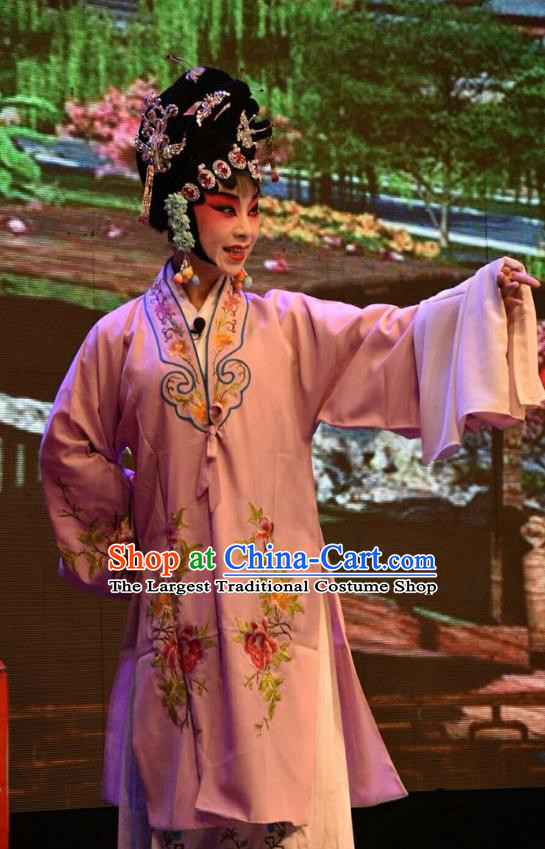 Chinese Jin Opera Young Mistress Garment Costumes and Headdress Red Book Sword Traditional Shanxi Opera Hua Tan Apparels Actress Xu Yueniang Dress