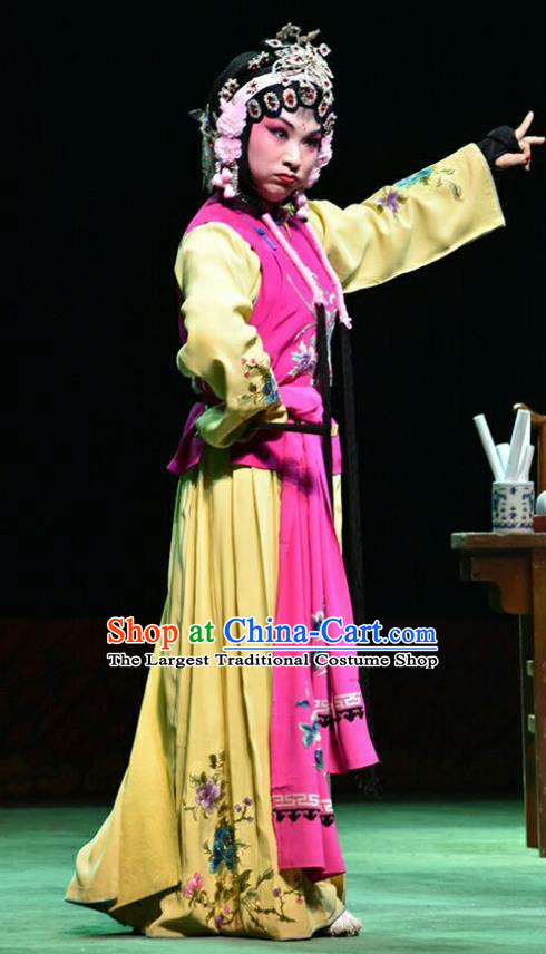 Chinese Jin Opera Xiaodan Garment Costumes and Headdress Hua Tian Cuo Traditional Shanxi Opera Maid Lady Chun Lan Apparels Servant Girl Dress