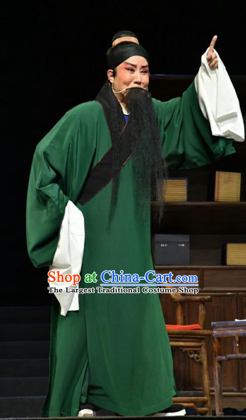 Fan Jin Zhong Ju Chinese Shanxi Opera Old Man Apparels Costumes and Headpieces Traditional Jin Opera Laosheng Garment Elderly Scholar Green Clothing