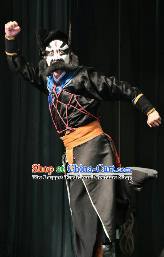 Zhao Jintang Chinese Shanxi Opera Martial Male Apparels Costumes and Headpieces Traditional Jin Opera Painted Role Garment Wusheng Clothing