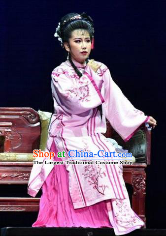 Chinese Jin Opera Rich Lady Garment Costumes and Headdress He Qing Hai Yan Traditional Shanxi Opera Hua Tan Apparels Actress Qinglian Pink Dress