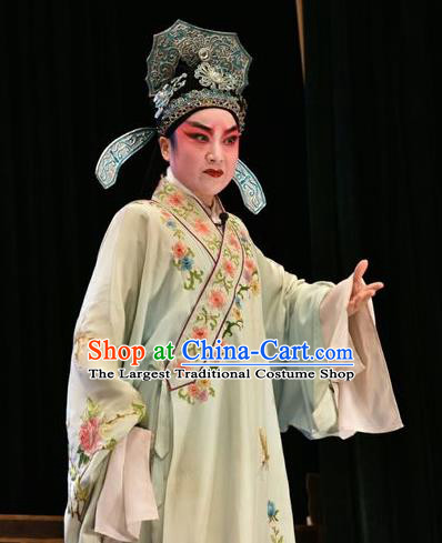 Tears in Suzhou Chinese Shanxi Opera Scholar Apparels Costumes and Headpieces Traditional Jin Opera Xiaosheng Garment Childe Zhang Qingyun Clothing