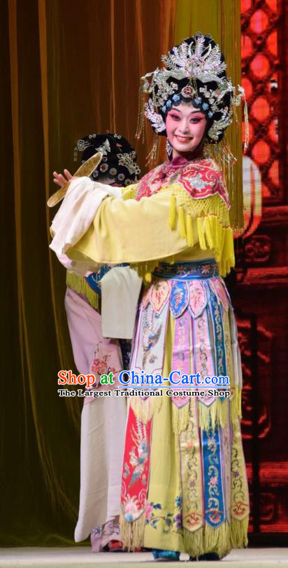 Chinese Jin Opera Queen Garment Costumes and Headdress Big Feet Empress Traditional Shanxi Opera Hua Tan Apparels Court Woman Ma Xiuying Dress