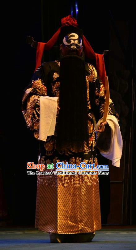 Ming Gong Duan Chinese Shanxi Opera Jing Apparels Costumes and Headpieces Traditional Jin Opera Painted Role Garment Minister Bao Zheng Clothing