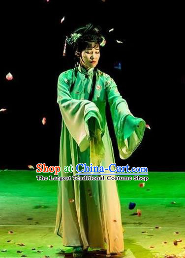 Chinese Henan Opera Young Lady Garment Costumes and Headdress Huang Ye Hong Lou Traditional Qu Opera Hua Tan Apparels Actress Lin Daiyu Dress