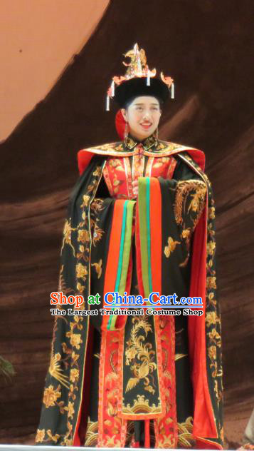 Chinese Henan Opera Imperial Consort Jia Yuanchun Garment Costumes and Headdress Huang Ye Hong Lou Traditional Qu Opera Hua Tan Apparels Court Woman Dress