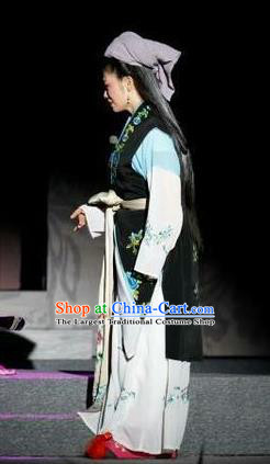 Chinese Shandong Opera Maidservant Garment Costumes and Headdress Chang Bai Han Ru Traditional Lu Opera Female Apparels Dame Dress