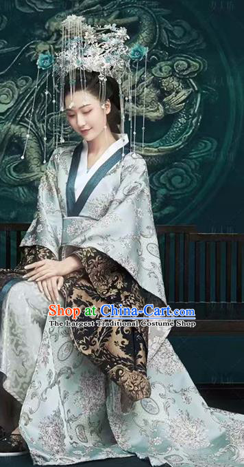 Chinese Drama Ancient Royal Queen Dress Traditional Hanfu Apparels Qin Dynasty Imperial Empress Historical Costumes and Headwear Complete Set