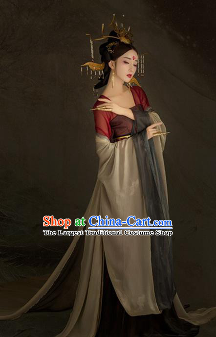 Chinese Drama Ancient Royal Queen Dress Traditional Court Hanfu Apparels Tang Dynasty Imperial Empress Historical Costumes and Headdress for Women