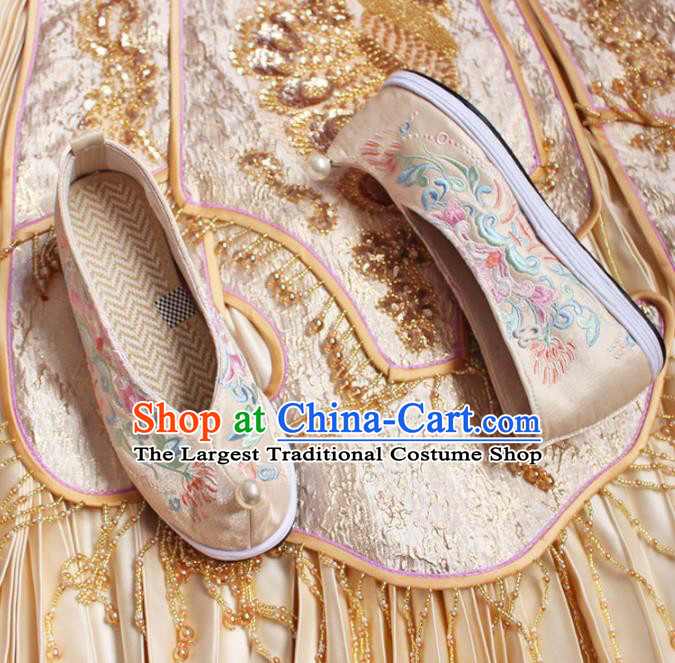 Chinese Traditional Embroidered Shoes Handmade Cloth Shoes Hanfu Shoes Ancient Princess Pearls Become Warped Head Shoes for Women