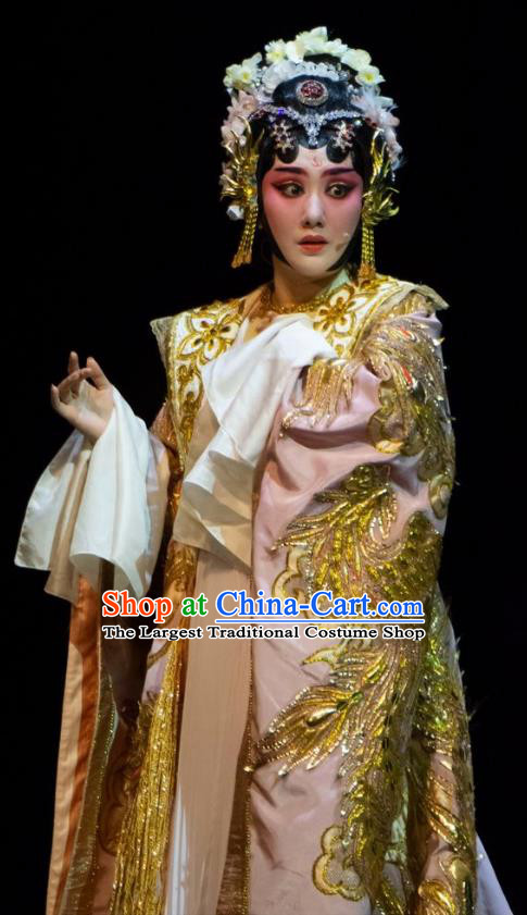 Chinese Han Opera Hua Tan Garment Ni Chang Chang Ge Costumes and Headdress Traditional Hubei Hanchu Opera Imperial Concubine Apparels Young Female Dress