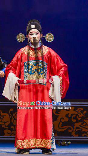 Xian Jie Bian Chinese Hubei Hanchu Opera Magistrate Huang Apparels Costumes and Headpieces Traditional Han Opera Clown Garment Chou Role Clothing