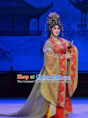 Chinese Cantonese Opera Palace Woman Garment The Long Regret Costumes and Headdress Traditional Guangdong Opera Imperial Concubine Apparels Diva Dress