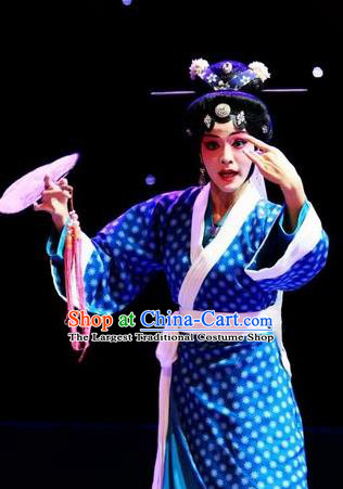 Chinese Han Opera Country Female Garment Butterfly Dream Costumes and Headdress Traditional Hubei Hanchu Opera Young Mistress Apparels Actress Blue Dress