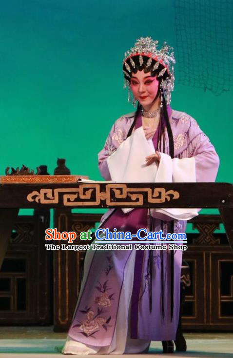 Chinese Cantonese Opera Hua Tan Garment The Peony Pavilion Costumes and Headdress Traditional Guangdong Opera Young Female Apparels Diva Du Liniang Purple Dress