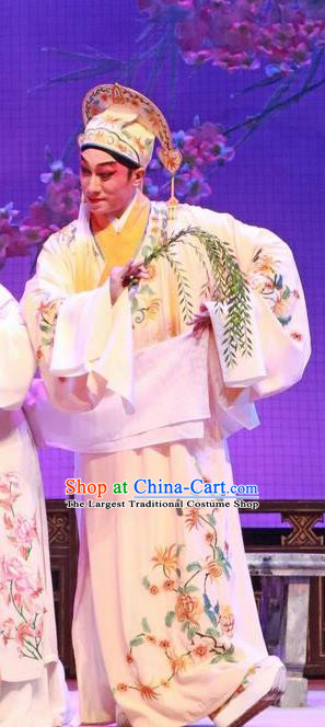 The Peony Pavilion Chinese Guangdong Opera Xiaosheng Apparels Costumes and Headpieces Traditional Cantonese Opera Scholar Liu Mengmei Garment Niche Clothing