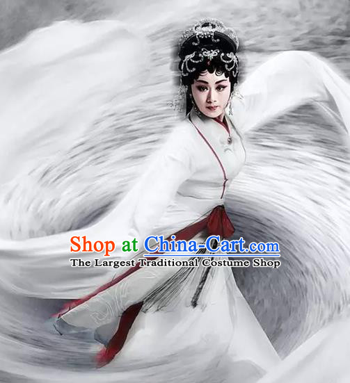 Chinese Cantonese Opera Young Beauty Garment The Fairy Tale of White Snake Costumes and Headdress Traditional Guangdong Opera Bai Suzhen Apparels Distress Maiden Dress