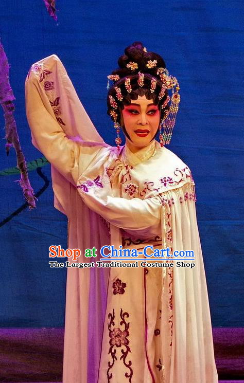 Chinese Cantonese Opera Courtesan Garment Qian Tang Su Xiaoxiao Costumes and Headdress Traditional Guangdong Opera Hua Tan Apparels Young Beauty Dress