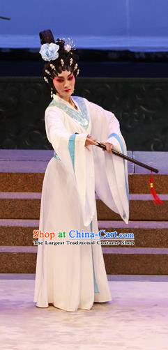 Chinese Cantonese Opera Palace Lady Garment Southern Tang Emperor Costumes and Headdress Traditional Guangdong Opera Xiaodan Apparels Court Maid White Dress