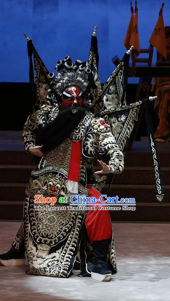 General Ma Chao Chinese Guangdong Opera Black Kao Apparels Costumes and Headpieces Traditional Cantonese Opera Shogun Garment Armor Clothing with Flags