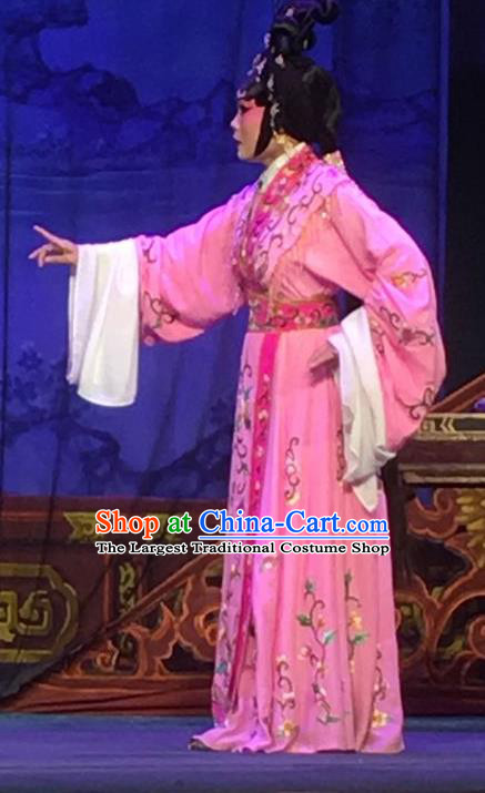 Chinese Cantonese Opera Diva Garment Story of the Violet Hairpin Costumes and Headdress Traditional Guangdong Opera Hua Tan Apparels Actress Huo Xiaoyu Pink Dress