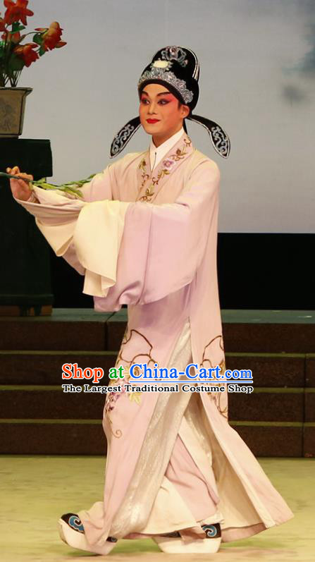 The Lotus Lantern Chinese Guangdong Opera Xiaosheng Apparels Costumes and Headpieces Traditional Cantonese Opera Niche Garment Scholar Liu Yanchang Clothing